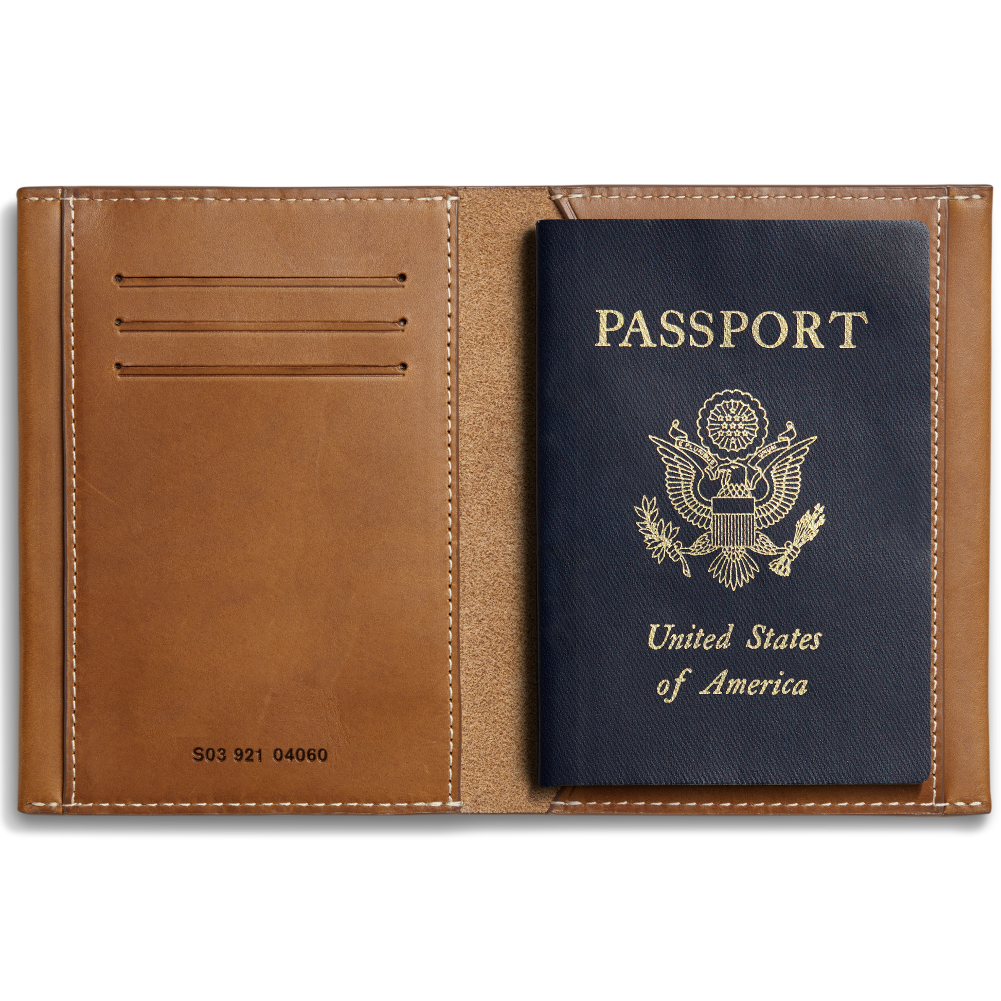 The Shinola Passport Holder - Tan is a stylish Italian leather travel accessory featuring card slots on the left and space for your U.S. passport on the right, with a classic design perfect for organizing essentials.
