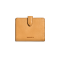 The Shinola Small Snap Wallet in Honey features a snap closure tab at the top, natural leather construction, and the Shinola name embossed on the front, displayed against a plain white background.