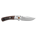 The Shinola + Benchmade Mini Crooked River Pocket Knife - Steel features a silver blade, engraved with SHINOLA DETROIT, a metal and wood handle, black pocket clip—sleek and ideal for everyday carry.