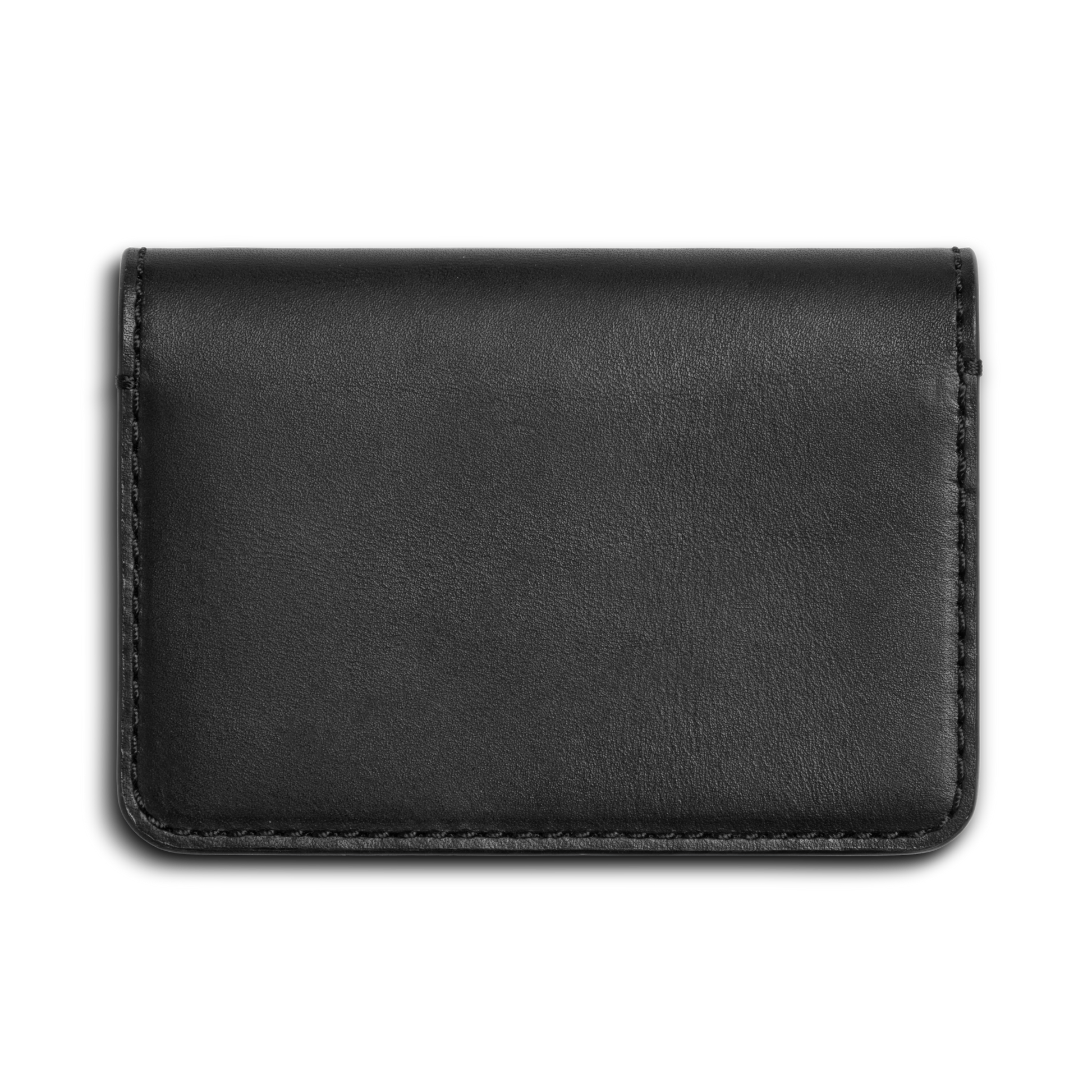 The Shinola Business Card Holder - Black is a minimalist Italian leather wallet with neat stitching, shown against a white background.
