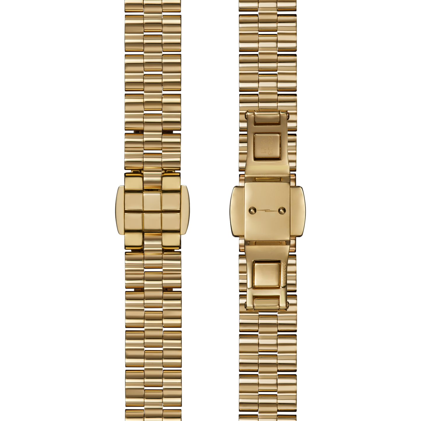 Two Shinola 10mm Wavy Bar Link Bracelets in stainless steel are shown side by side, each with a secure clasp. Their elegant design pairs seamlessly with premium leather or Birdy Classic leather watch straps for versatile style.