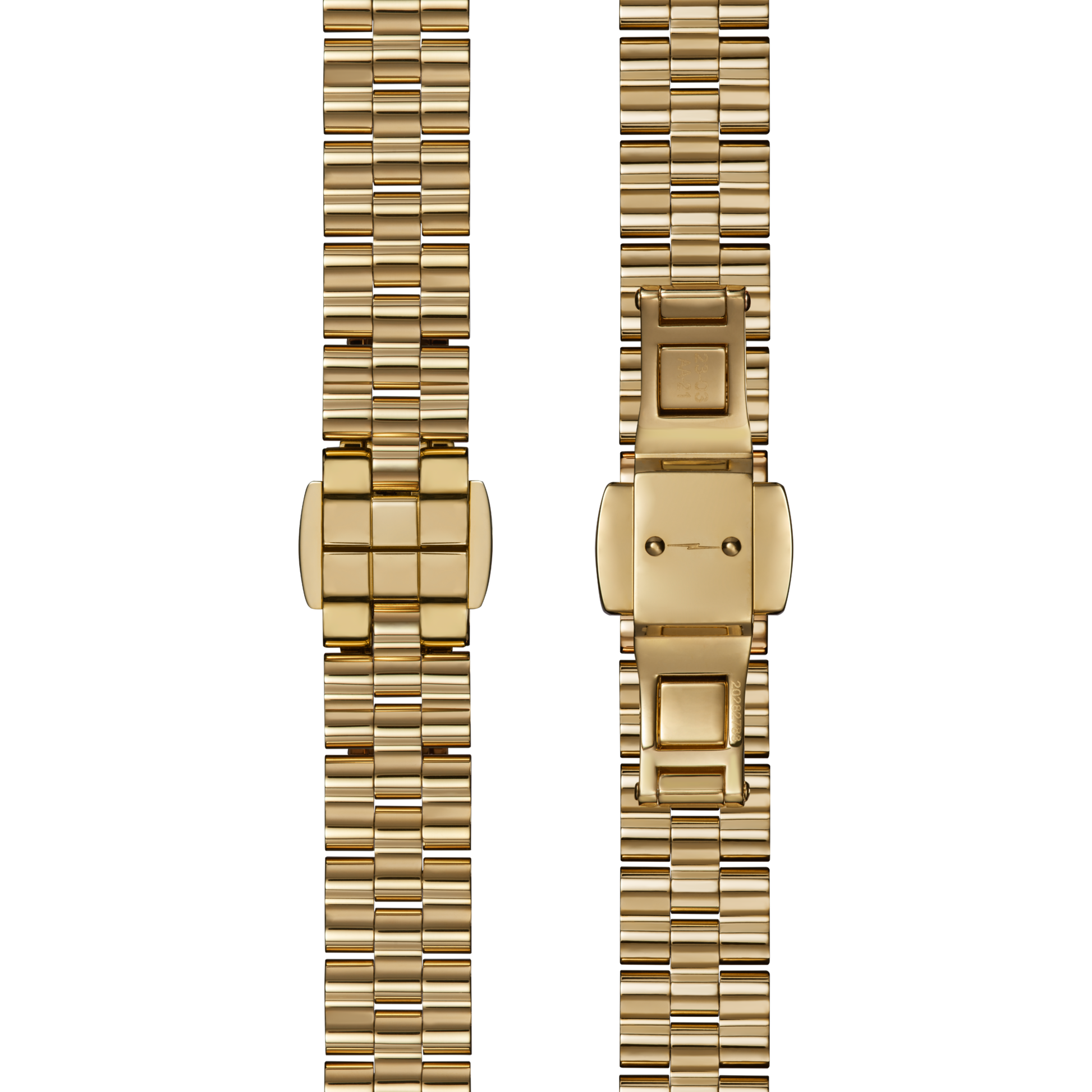 Two Shinola 10mm Wavy Bar Link Bracelets in stainless steel are shown side by side, each with a secure clasp. Their elegant design pairs seamlessly with premium leather or Birdy Classic leather watch straps for versatile style.