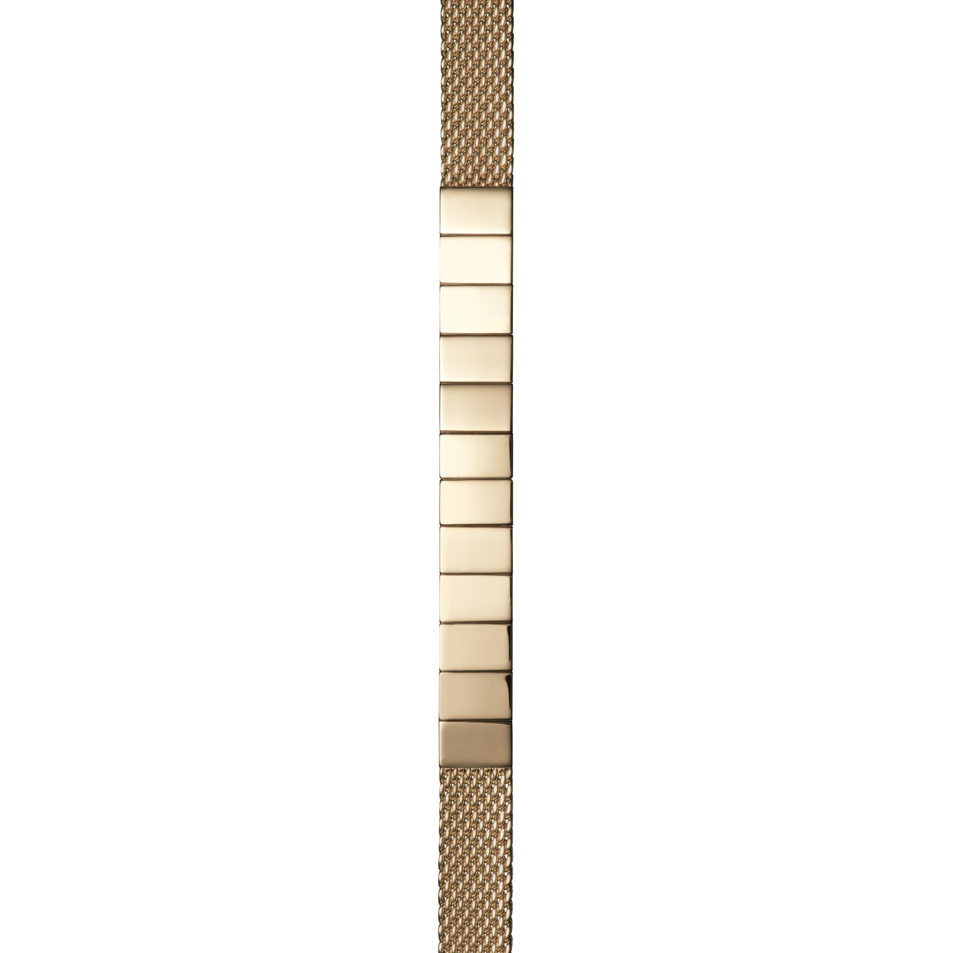 Close-up of the Shinola 18mm Gold Mesh Bracelet – PVD Gold, featuring rectangular links.