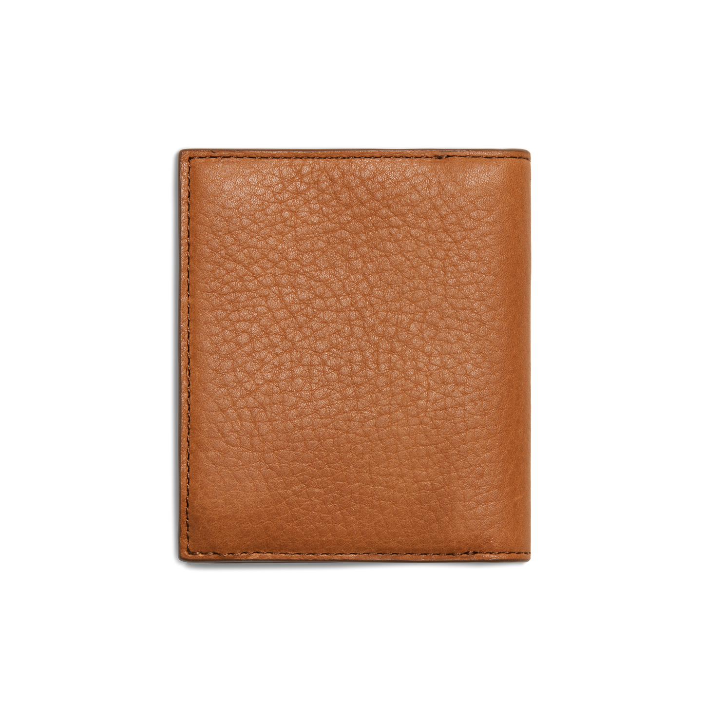 The Shinola Coin Bifold - Tan is a closed slim wallet crafted from natural grain leather with a pebbled texture, displayed against a plain white background.