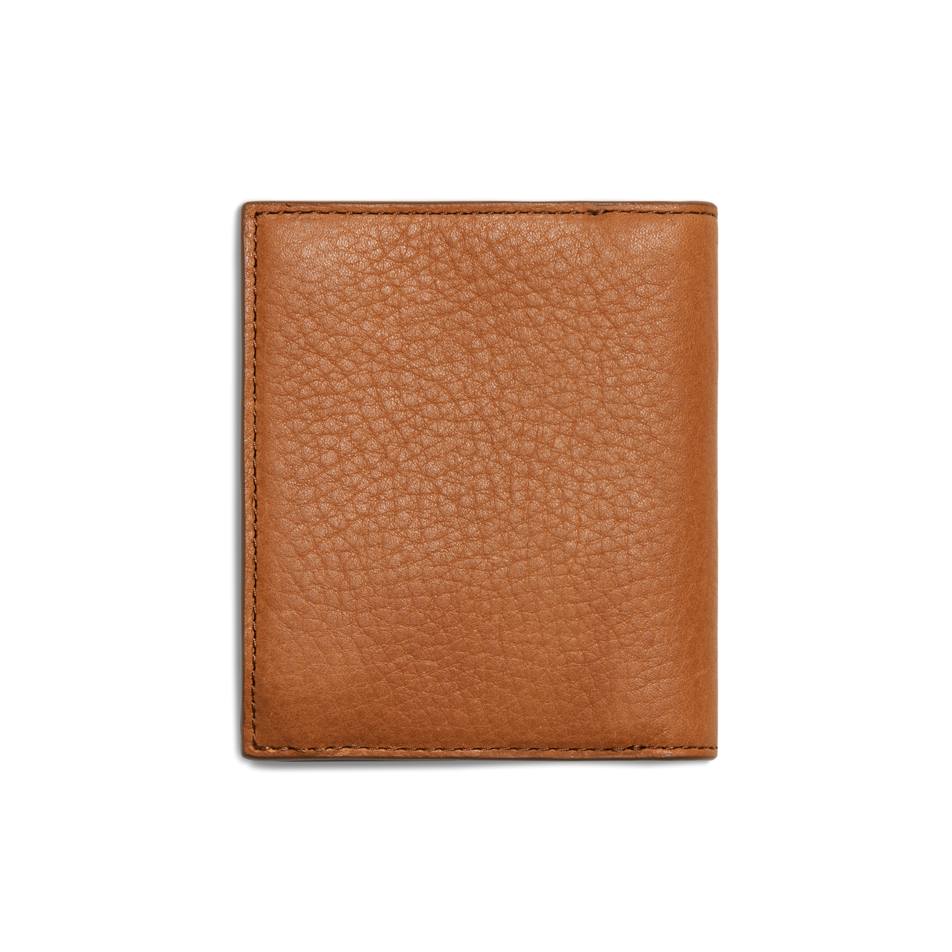 The Shinola Coin Bifold - Tan is a closed slim wallet crafted from natural grain leather with a pebbled texture, displayed against a plain white background.