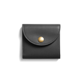 The Shinola Birdy Small Snap Wallet in black leather, featuring a curved flap, card pockets, and a round gold snap button, is centered on a white background.
