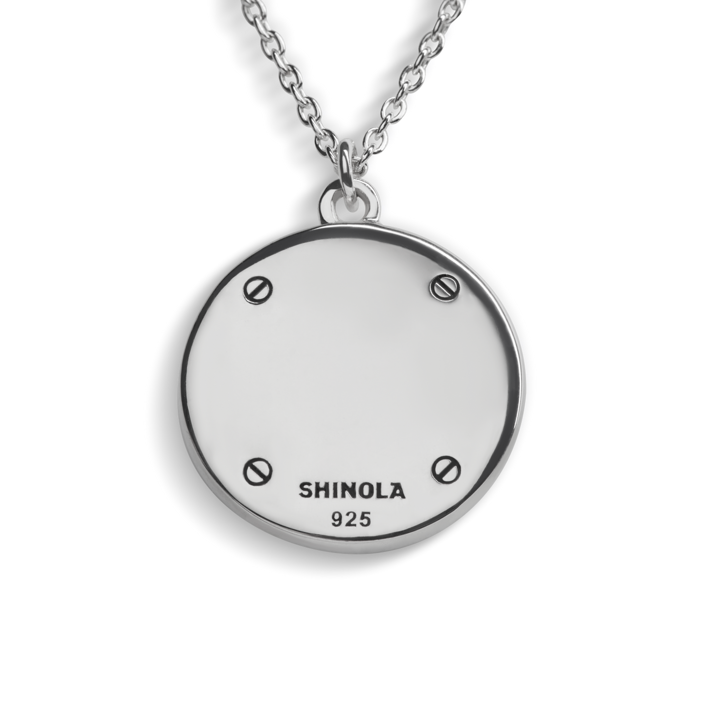The Shinola Heirloom Turquoise Charm Bracelet showcases engraved screw details and SHINOLA 925 on its polished silver surface, creating a striking engravable charm set against a white background.