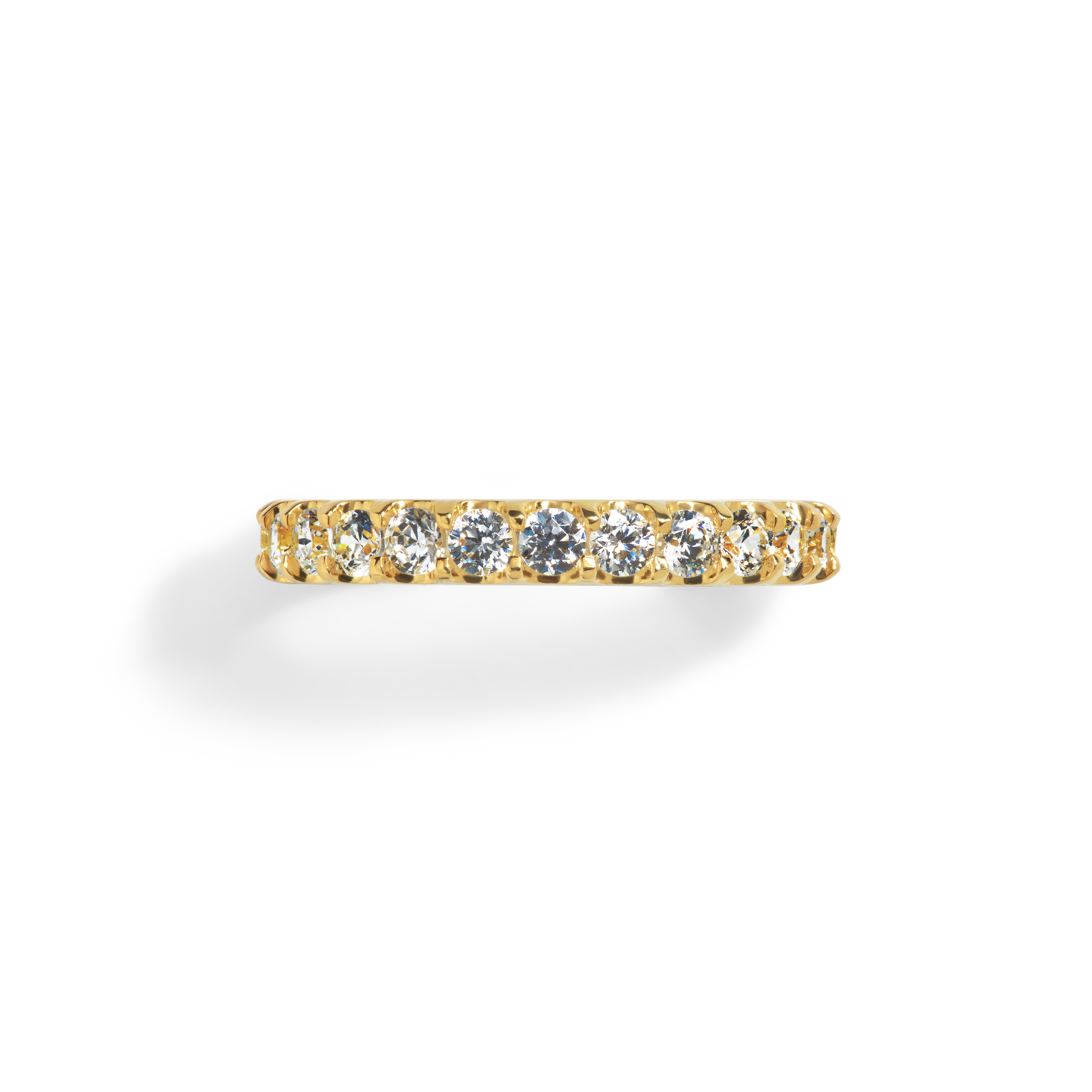 The Shinola 1 Carat Diamond Anniversary Band in yellow gold features a row of round, natural diamonds across the top, shown on a white background with a soft shadow.
