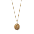 The Shinola Diamond Pave Petoskey Necklace - Yellow Gold features an oval Petoskey stone encircled by a diamond pave bezel, all set in 14k gold and shown against a white background.