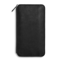 The Shinola Organizer Wallet - Black is displayed upright on a white background. This textured leather wallet with rounded corners is ideal as a passport holder.