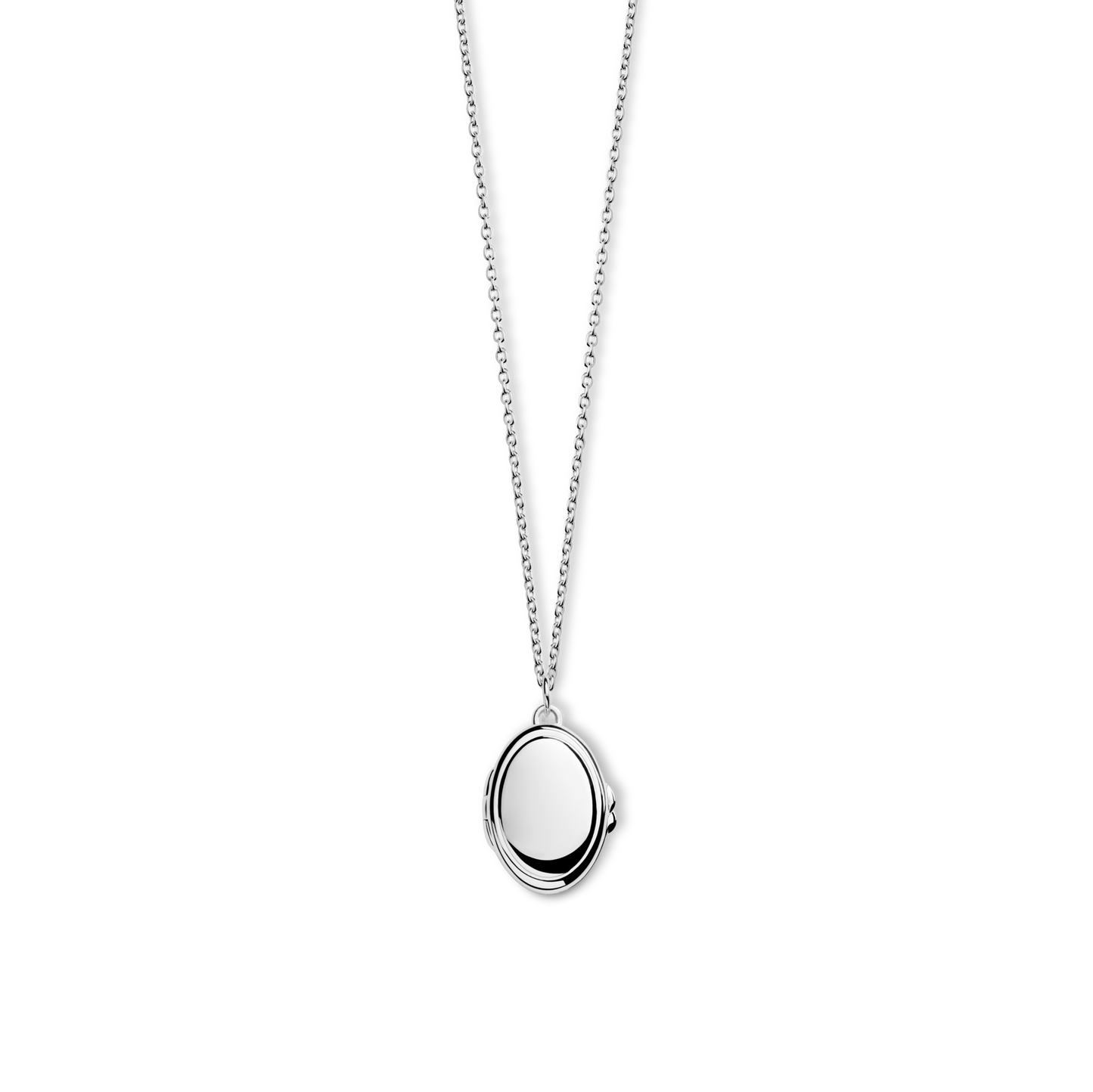 The Shinola Heirloom Petite Locket Necklace in sterling silver features a circular pendant with a minimalist concentric ring design, shown on a plain white background.