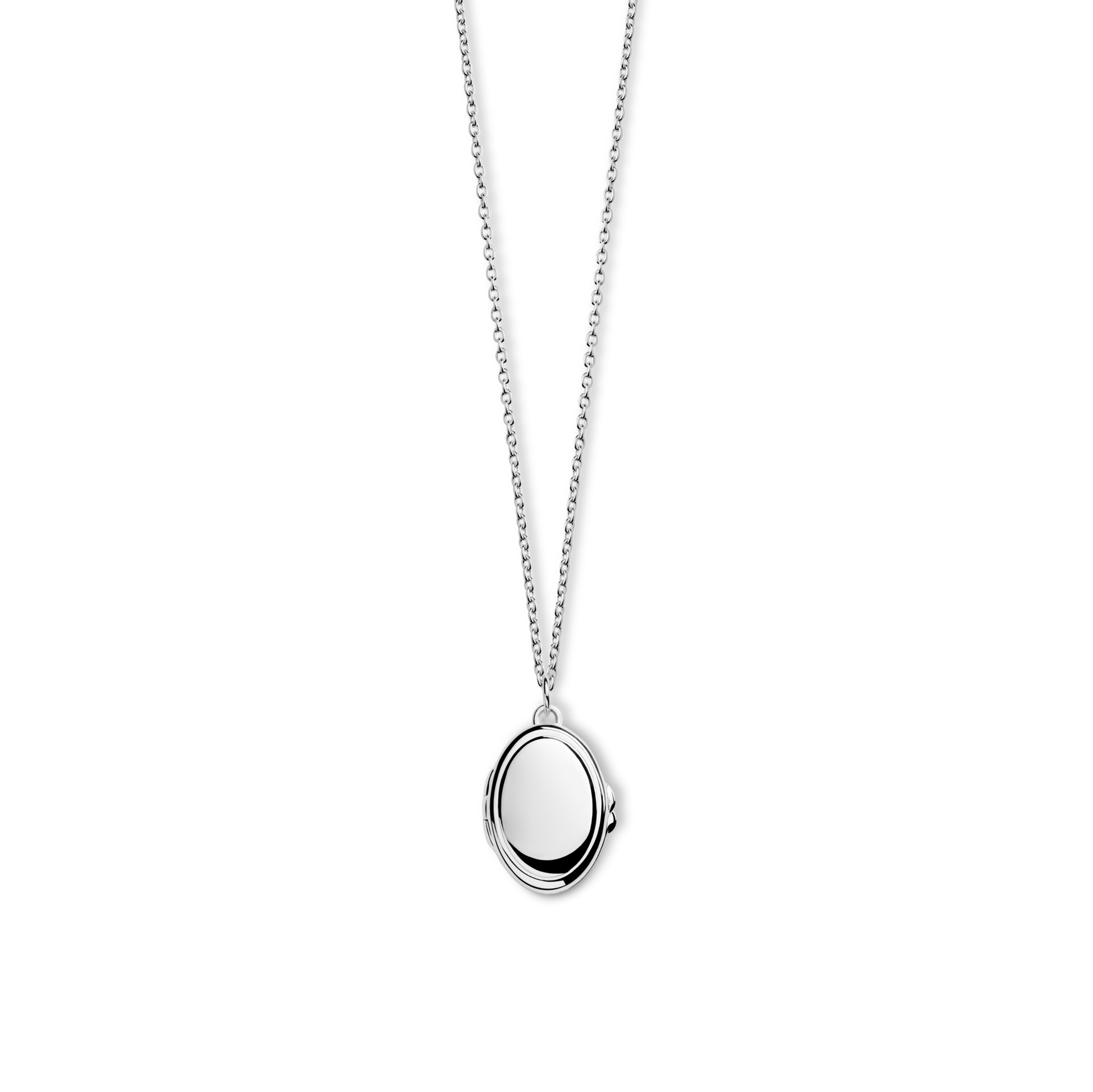The Shinola Heirloom Petite Locket Necklace in sterling silver features a circular pendant with a minimalist concentric ring design, shown on a plain white background.