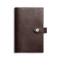 The Shinola Medium Snap Journal Cover in dark brown Vachetta leather features a flap closure with a round silver snap, shown against a plain white background.