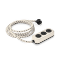 The Shinola 2 Port Power Supply - Cream features two black outlets, a quick-charge USB-A & USB-C port, a long braided extension cord, and a matching black plug.