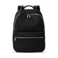 The Shinola Runwell Canvas Backpack in black features two front zippered compartments, adjustable shoulder straps, and a top handle for durability and everyday use, displayed against a plain white background.