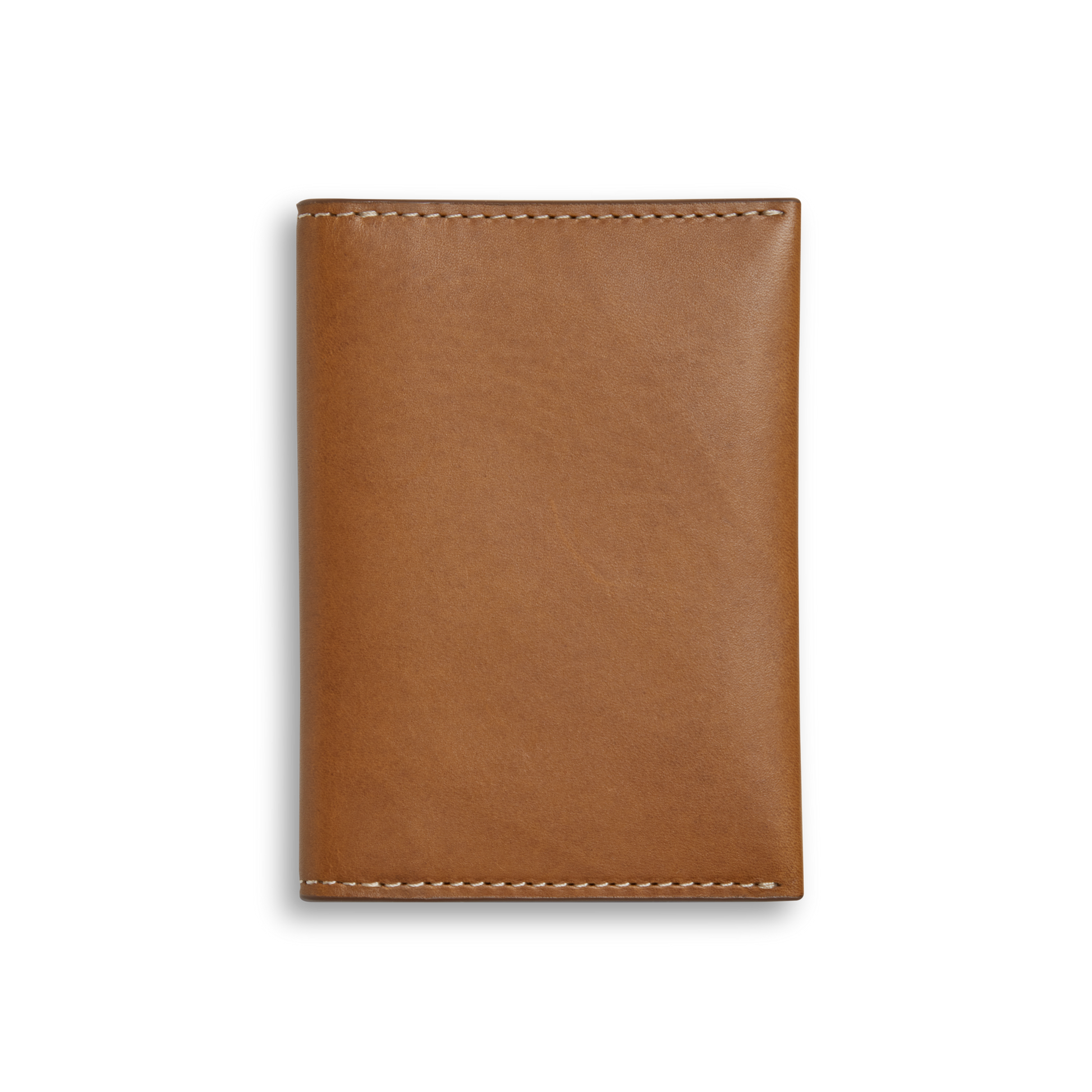 The Shinola Folded Card Holder Wallet - Tan features light brown Italian Vachetta leather with visible edge stitching, shown closed and flat on a white background. This slim wallet offers both elegance and practicality.