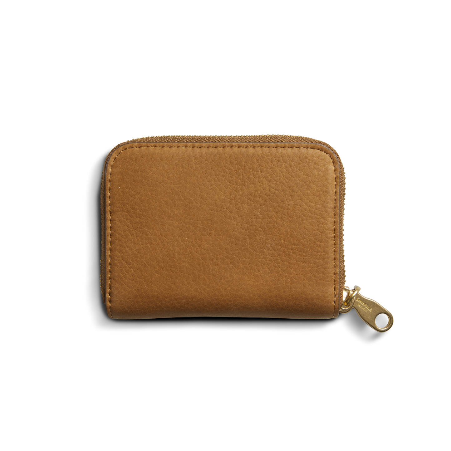 The Shinola Pocket Small Zip Around Wallet - Tan is a rectangular natural leather wallet with a gold zip closure, shown against a plain white background.