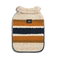 The Shinola Dog Coat - Brand Stripe Ombre features soft sherpa, cream, rust, brown, and navy blue stripes, a small black back label, and a thick folded collar for cozy comfort.