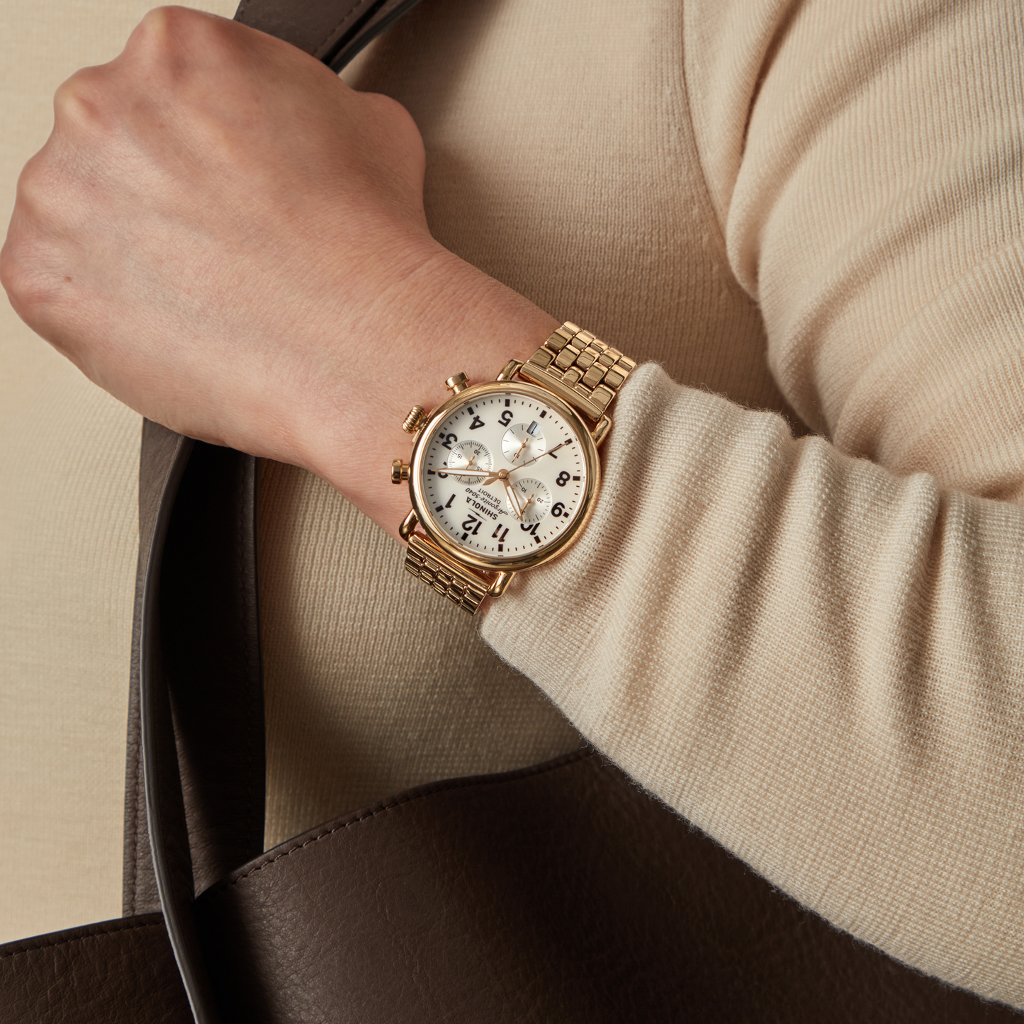Runwell Chronograph Watch - MOP Gold Bracelet