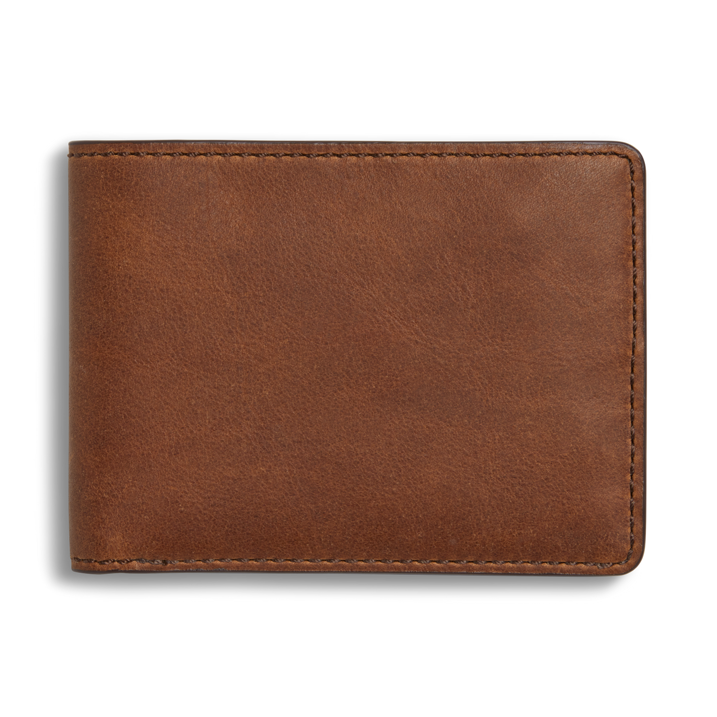 The Shinola Slim Bifold Wallet in medium brown features premium leather and visible edge stitching, shown closed against a plain white background.