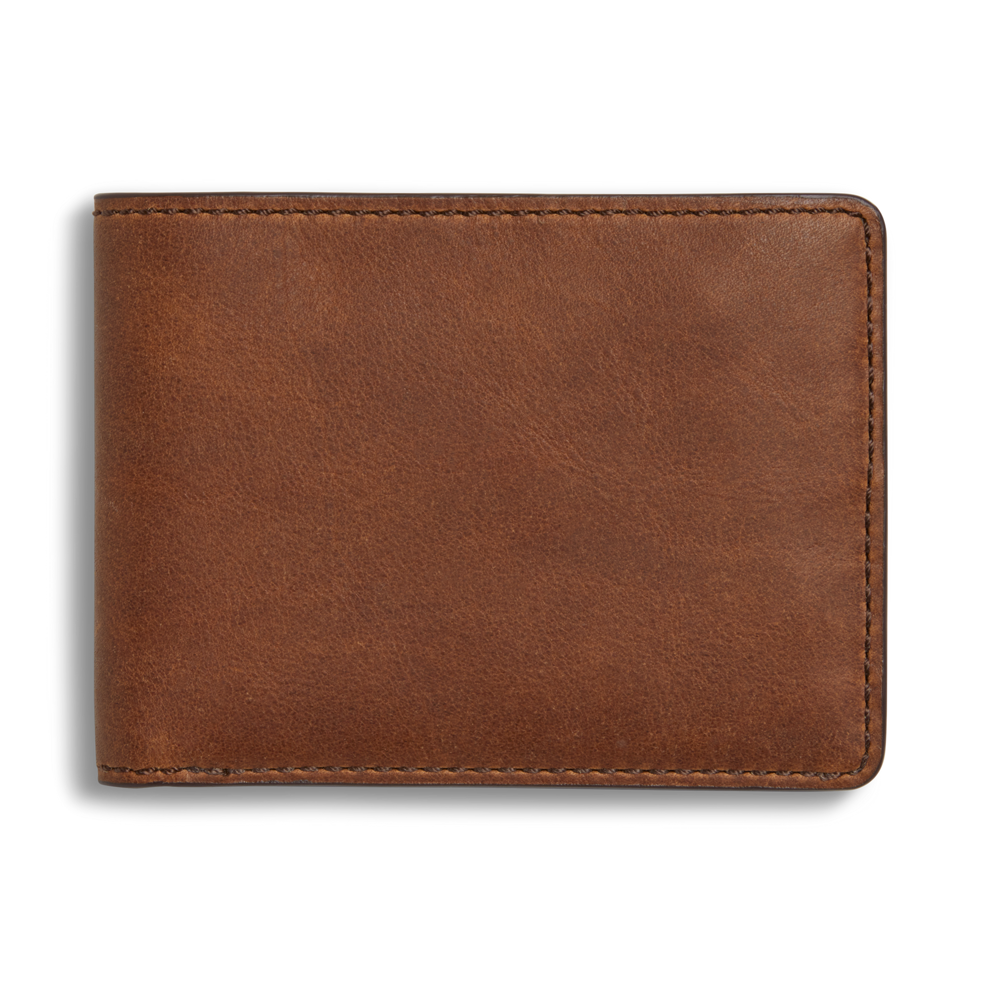 The Shinola Slim Bifold Wallet in medium brown features premium leather and visible edge stitching, shown closed against a plain white background.