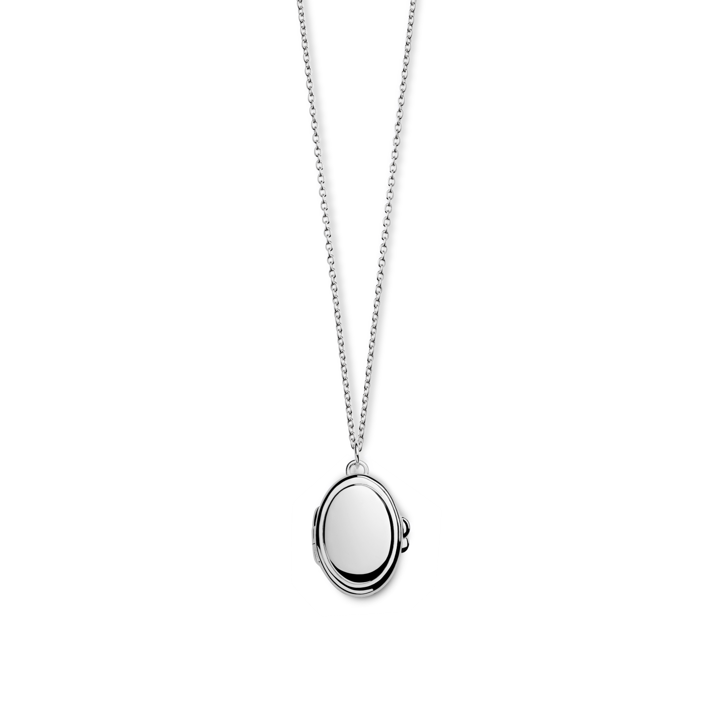 The Shinola Heirloom Statement Locket Necklace features a round, polished sterling silver pendant on a delicate chain, shown against a white background.