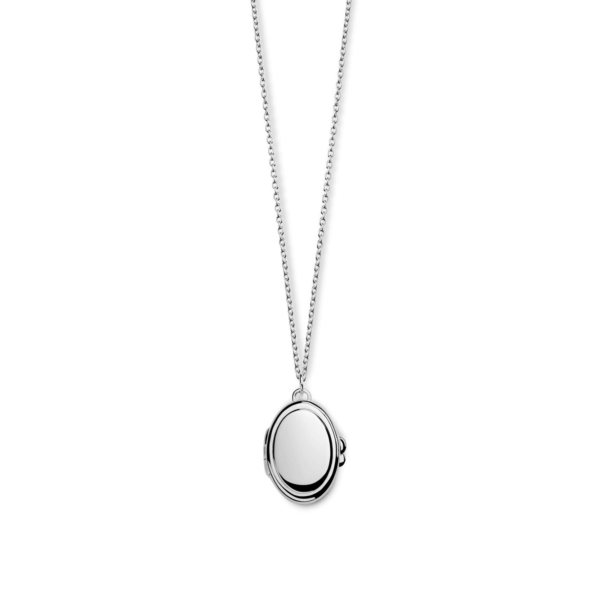 The Shinola Heirloom Statement Locket Necklace features a round, polished sterling silver pendant on a delicate chain, shown against a white background.
