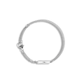The Shinola 3mm Gauge Chain Bracelet in sterling silver features a sleek curb chain, small rectangular nameplate, and lobster clasp, shown against a plain white background.