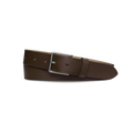 The Shinola 1 1/4" Dress Belt in brown is crafted from natural leather, features a silver rectangular buckle, and is shown coiled on a plain white background.