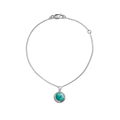 The Shinola Heirloom Turquoise Charm Bracelet features a round turquoise gemstone pendant set in sterling silver, shown on a white background.