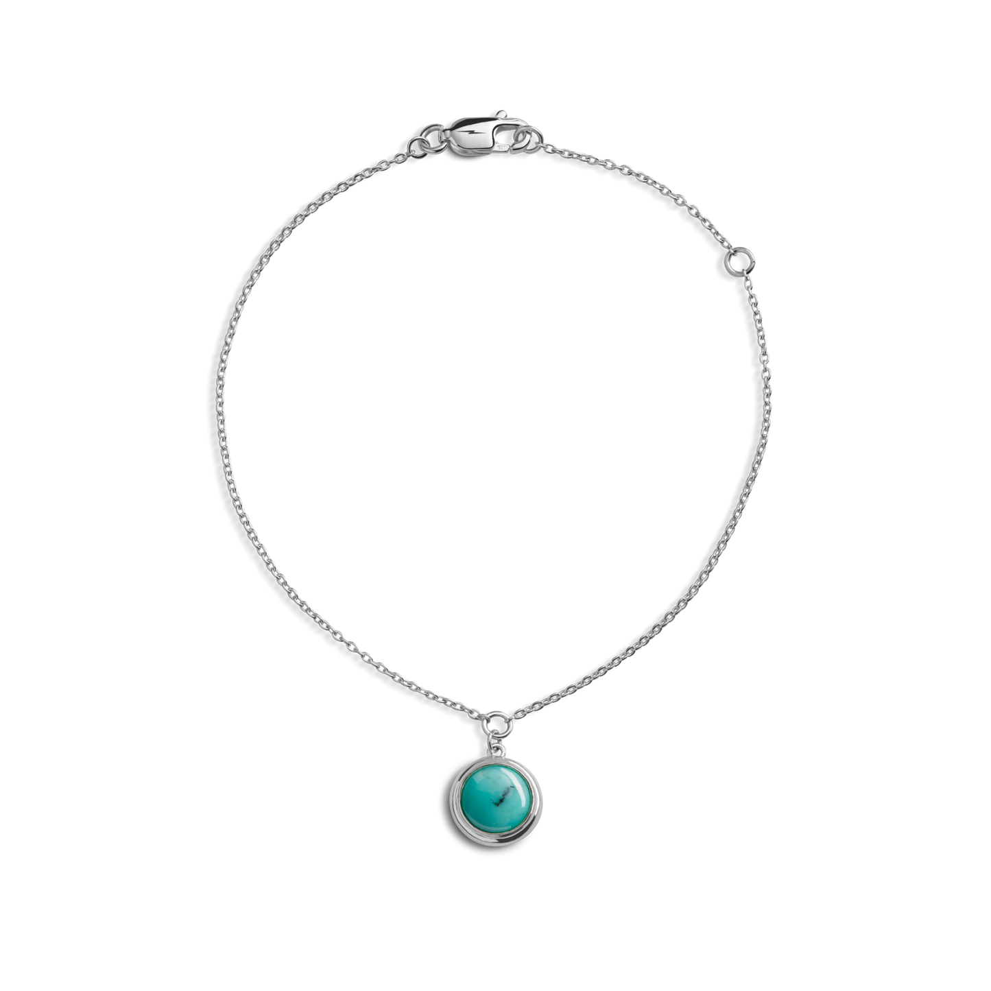 The Shinola Heirloom Turquoise Charm Bracelet features a round turquoise gemstone pendant set in sterling silver, shown on a white background.
