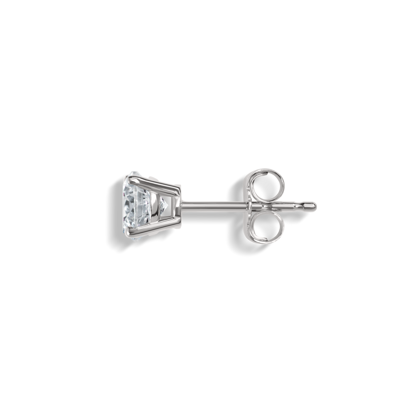 The Shinola 1 Carat Round Diamond Studs in white gold, displayed from the side on a plain white background, exemplify timeless elegance with their classic design.