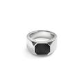The Shinola Octagonal Onyx Signet Ring - Sterling Silver features a wide band and a central octagonal Black Onyx stone, showcased on a plain white background.