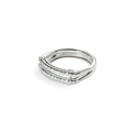 The Shinola Diamond Pave Rivet Double Row Ring in white gold showcases two parallel rows of pavé-set diamonds in a modern split band design, elegantly displayed against a plain white background.