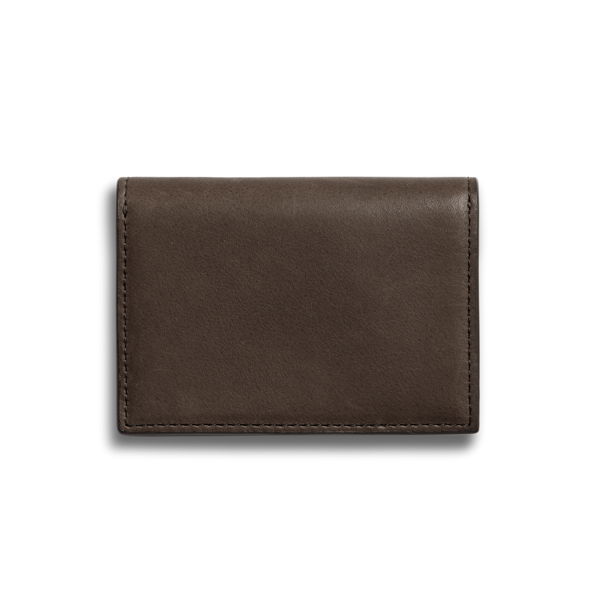 The Birdy Accordion Card Case Espresso by Shinola is a closed, dark brown leather wallet featuring card pockets and visible edge stitching, shown against a white background.