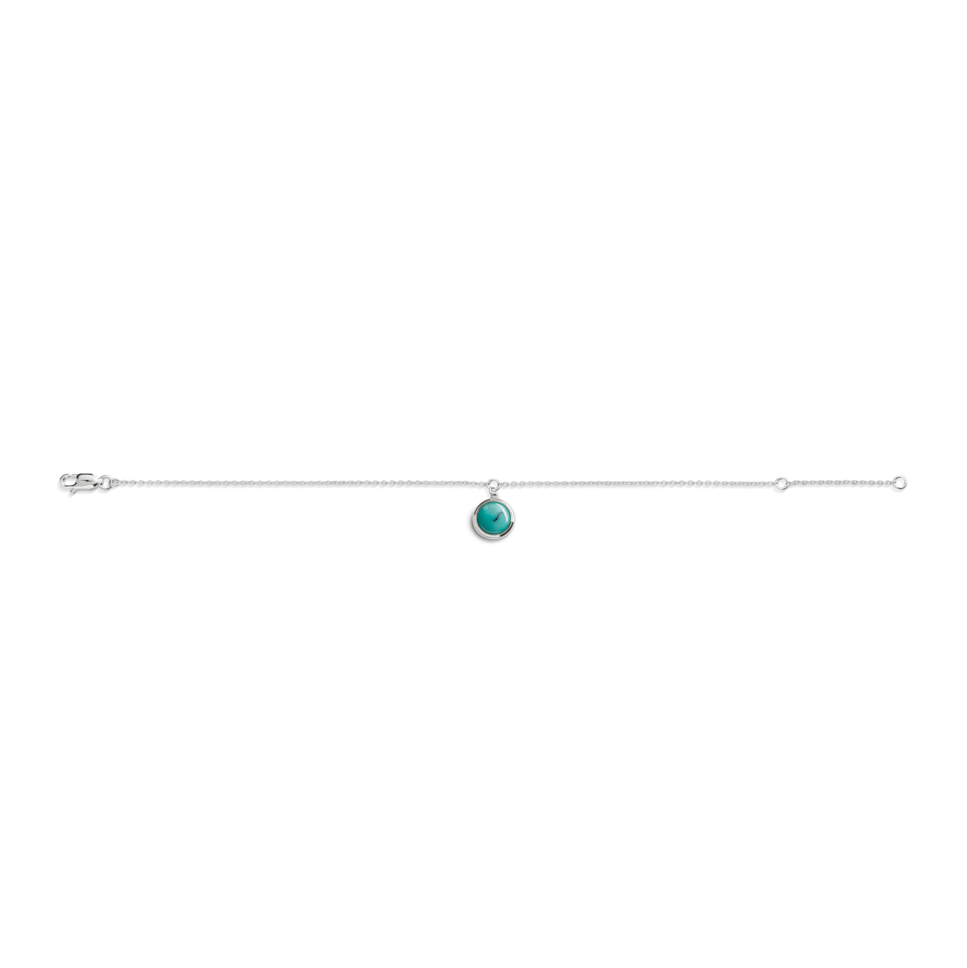 The Shinola Heirloom Turquoise Charm Bracelet features a thin sterling silver chain with a small round turquoise stone in a simple bezel at the center.
