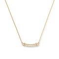 The Shinola Diamond Pave Rivet Double Row Necklace in 14k yellow gold features two parallel rows of sparkling white stones set on a slim gold chain, shown against a white background.