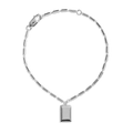 The Shinola Petite Rectangular Tag Chain Bracelet features sterling silver rectangular links and an engravable pendant, shown on a white background.