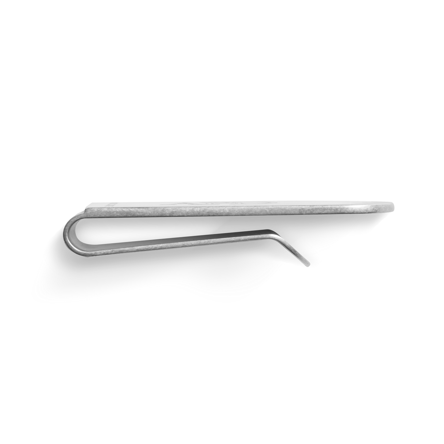 The Shinola Engravable Money Clip in sterling silver features a smooth, flat top with a curved bottom, displayed against a white background.