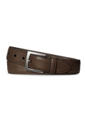 The Shinola 1 1/2" Bedrock Belt in dark brown, made from signature leather with a silver-tone rectangular buckle, is shown coiled on a white background.