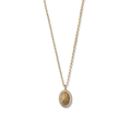 The Shinola Diamond Petoskey Petite Necklace in yellow gold features a round pendant with a raised letter L, bordered by clear gemstones, shown on a white background.