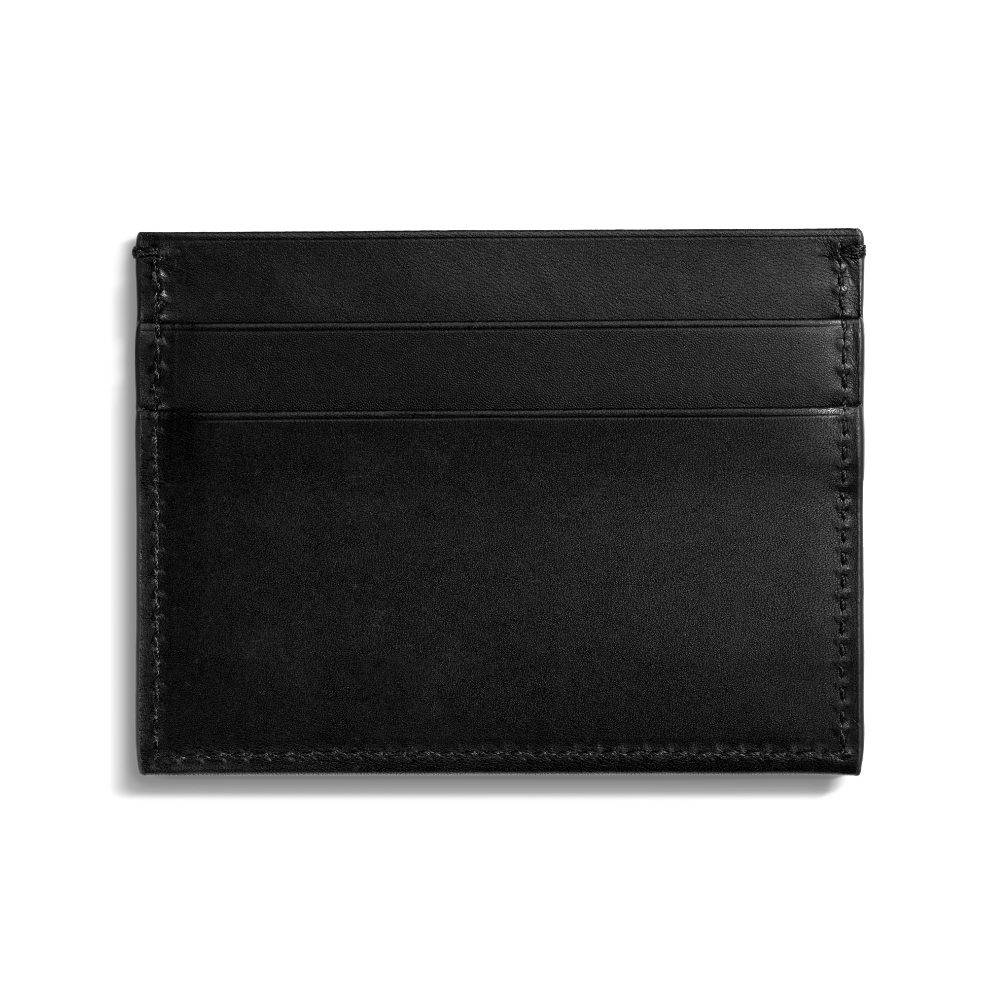 The Shinola 5 Pocket Card Holder in black is a minimalist leather accessory, featuring two card slots, displayed against a plain white background.