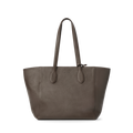 The Shinola Runabout Tote Bag - Espresso, a spacious brown pebbled leather bag with two long handles and a minimalist design, is displayed against a plain white background.