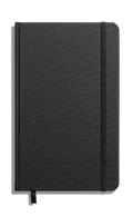 The Shinola Medium Hard Grid Journal in black features a textured hardcover, smyth-sewn binding, elastic closure, and black ribbon bookmark, shown on a white background.