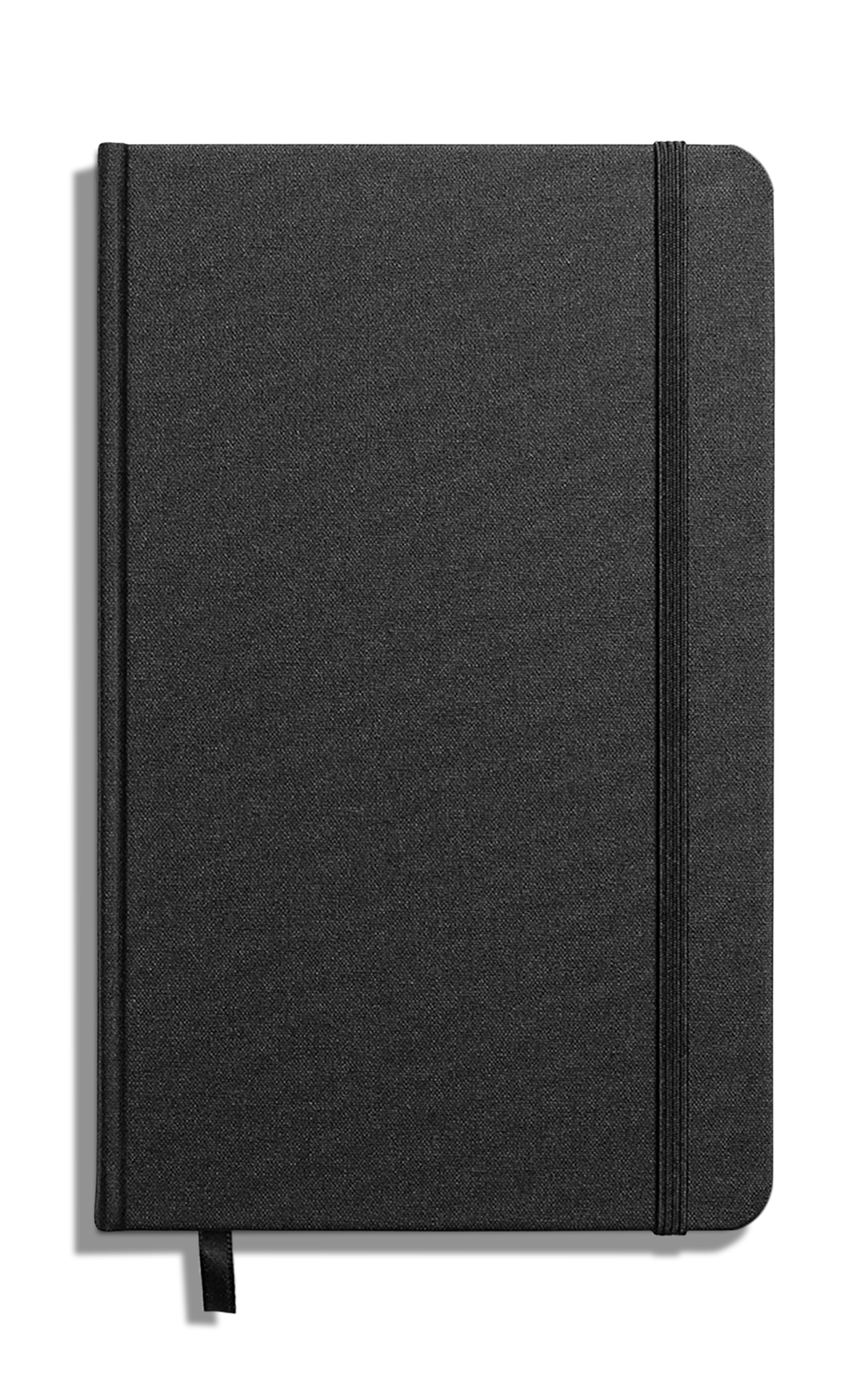 The Shinola Medium Hard Grid Journal in black features a textured hardcover, smyth-sewn binding, elastic closure, and black ribbon bookmark, shown on a white background.