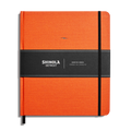 The Shinola Large Hard Plain Sketchbook in bold orange features a hard linen American-made cover, black elastic and paper bands, and is shown on a white background.