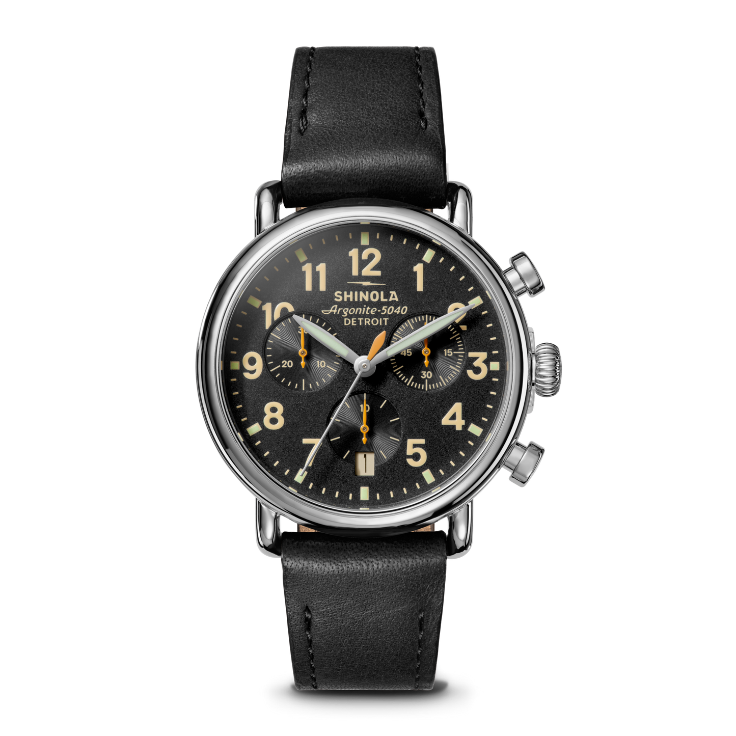 Runwell Chronograph Watch - Black Leather Strap