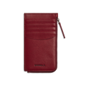 The Shinola Zip Around Card Case - Ruby features natural burgundy leather, several card pockets, a right zippered coin pocket, and "Shinola" embossed at the bottom.