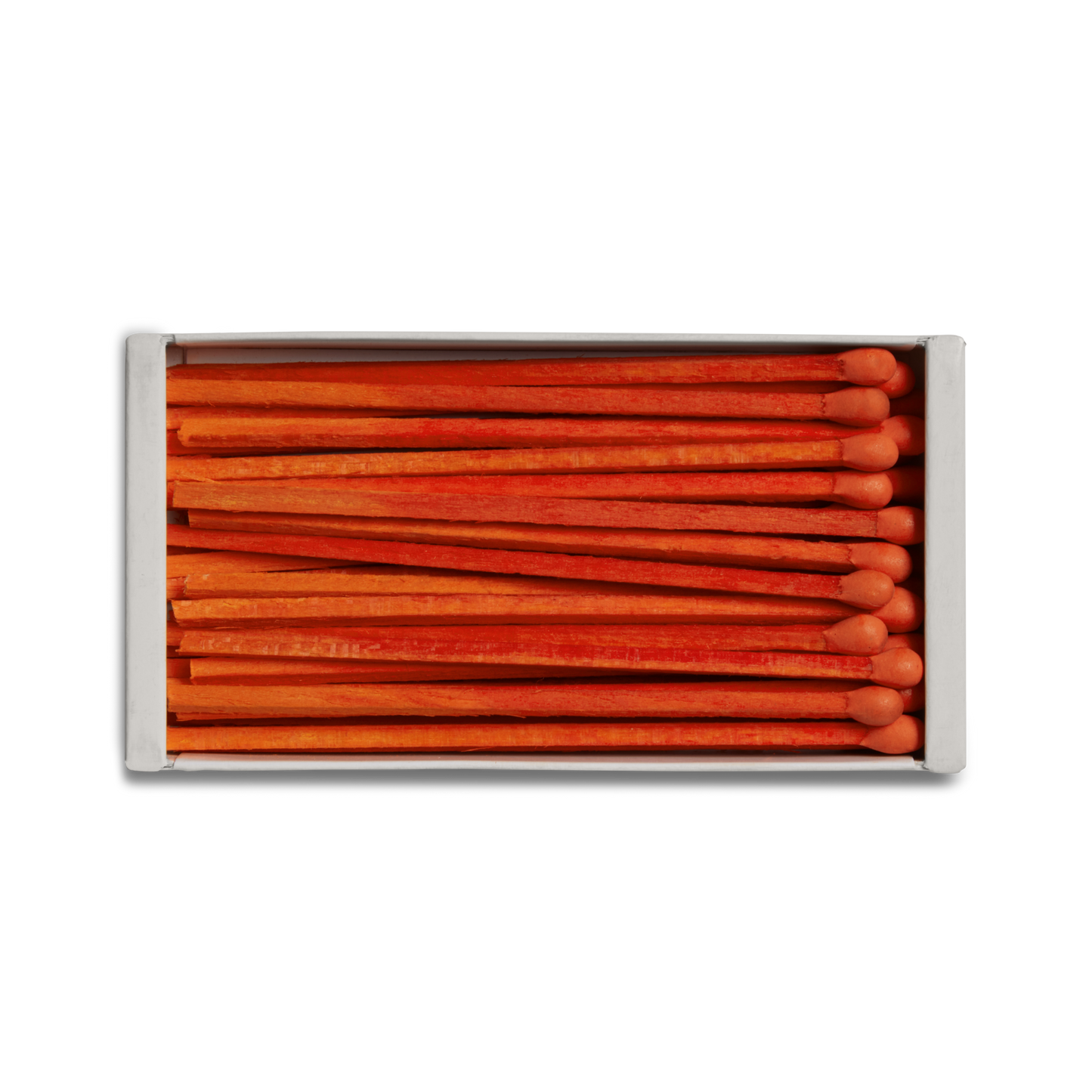 A rectangular box of Shinola 4" Safety Matches (43 count) with orange tips, neatly arranged and viewed from above on a white background.
