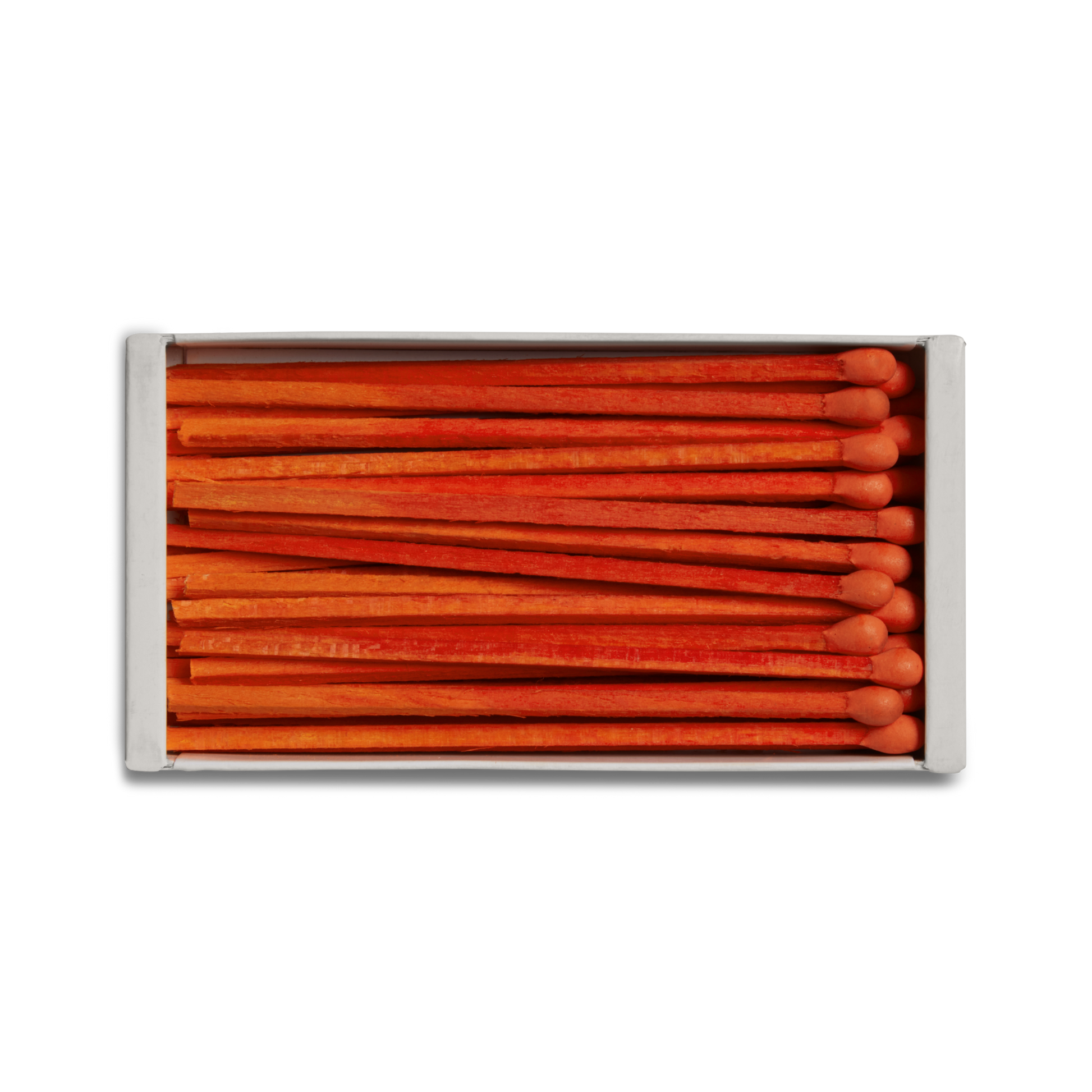 A rectangular box of Shinola 4" Safety Matches (43 count) with orange tips, neatly arranged and viewed from above on a white background.